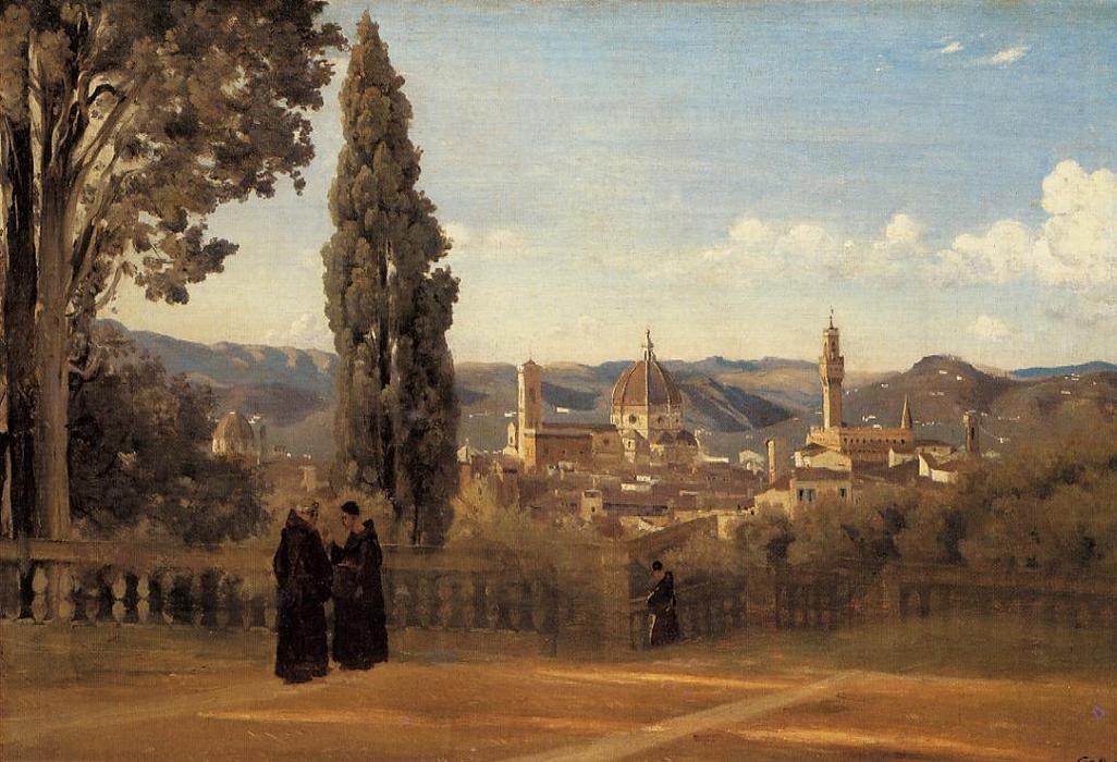 Wikioo.org - The Encyclopedia of Fine Arts - Painting, Artwork by Jean Baptiste Camille Corot - Florence - The Boboli Gardens