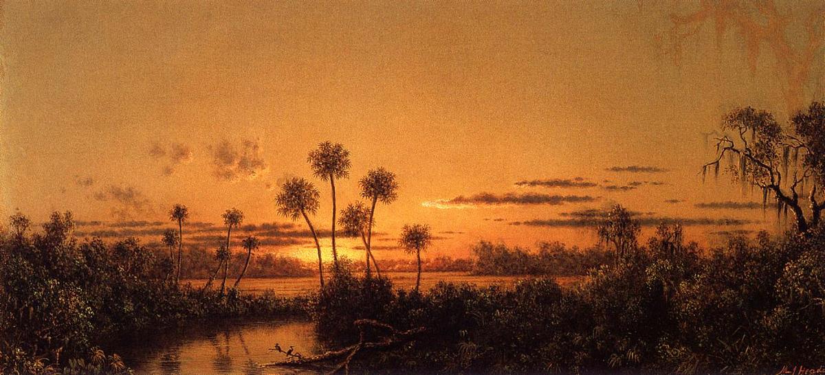 Wikioo.org - The Encyclopedia of Fine Arts - Painting, Artwork by Martin Johnson Heade - Florida River Scene: Early Evening, After Sunset