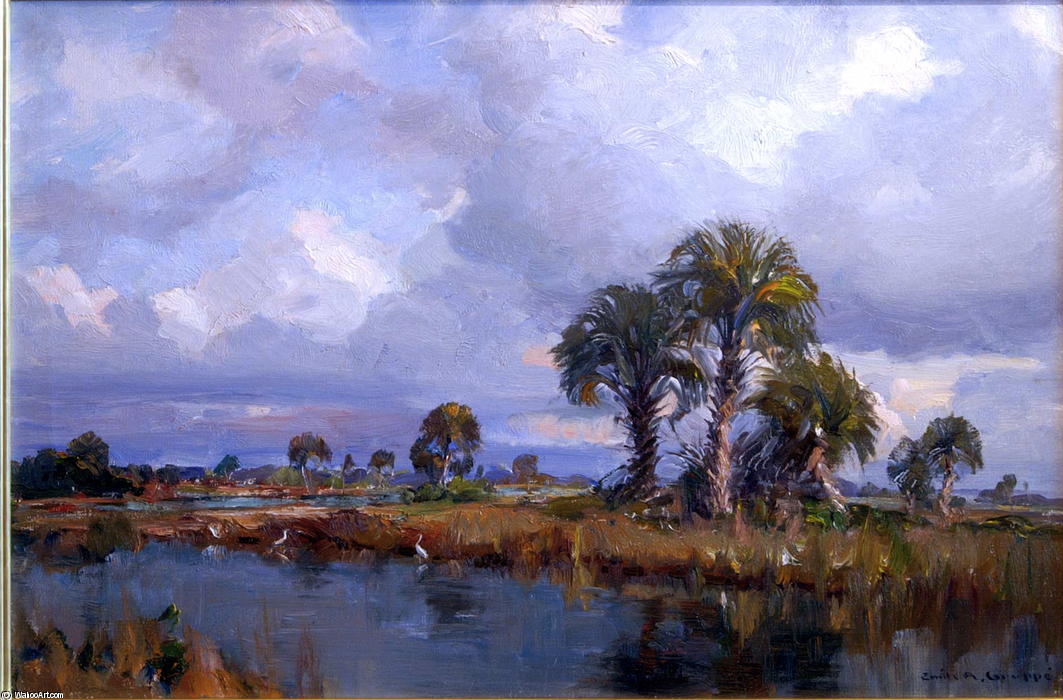 Wikoo.org - موسوعة الفنون الجميلة - اللوحة، العمل الفني Emile Albert Gruppé - Florida Skies over the Everglades