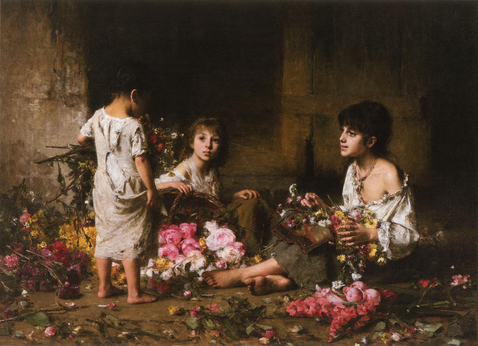 Wikioo.org - The Encyclopedia of Fine Arts - Painting, Artwork by Alexei Alexeievich Harlamoff - The Flower Girls