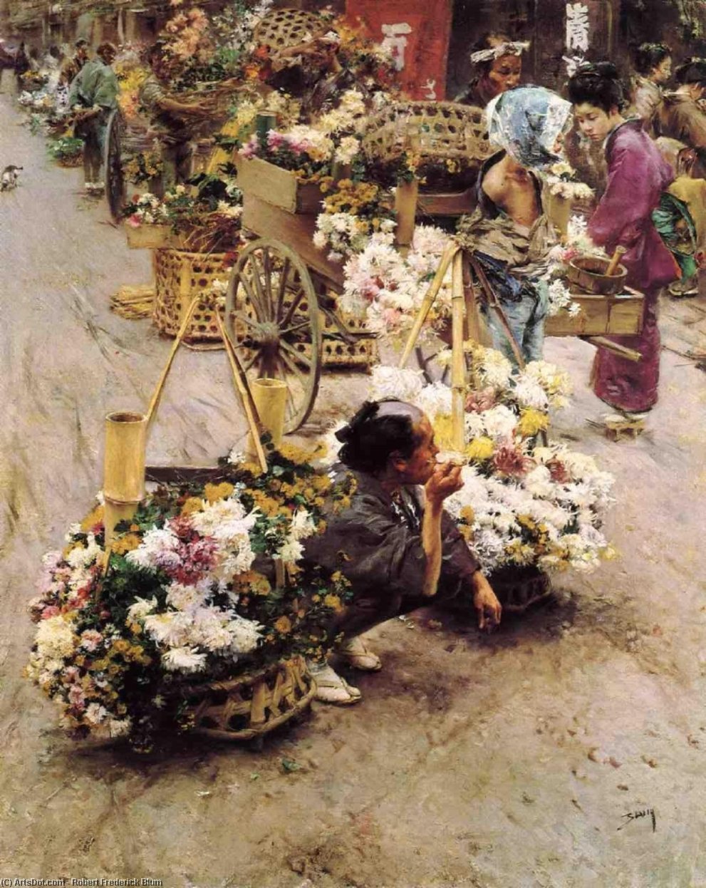 Wikioo.org - The Encyclopedia of Fine Arts - Painting, Artwork by Robert Frederick Blum - The Flower Market, Tokyo