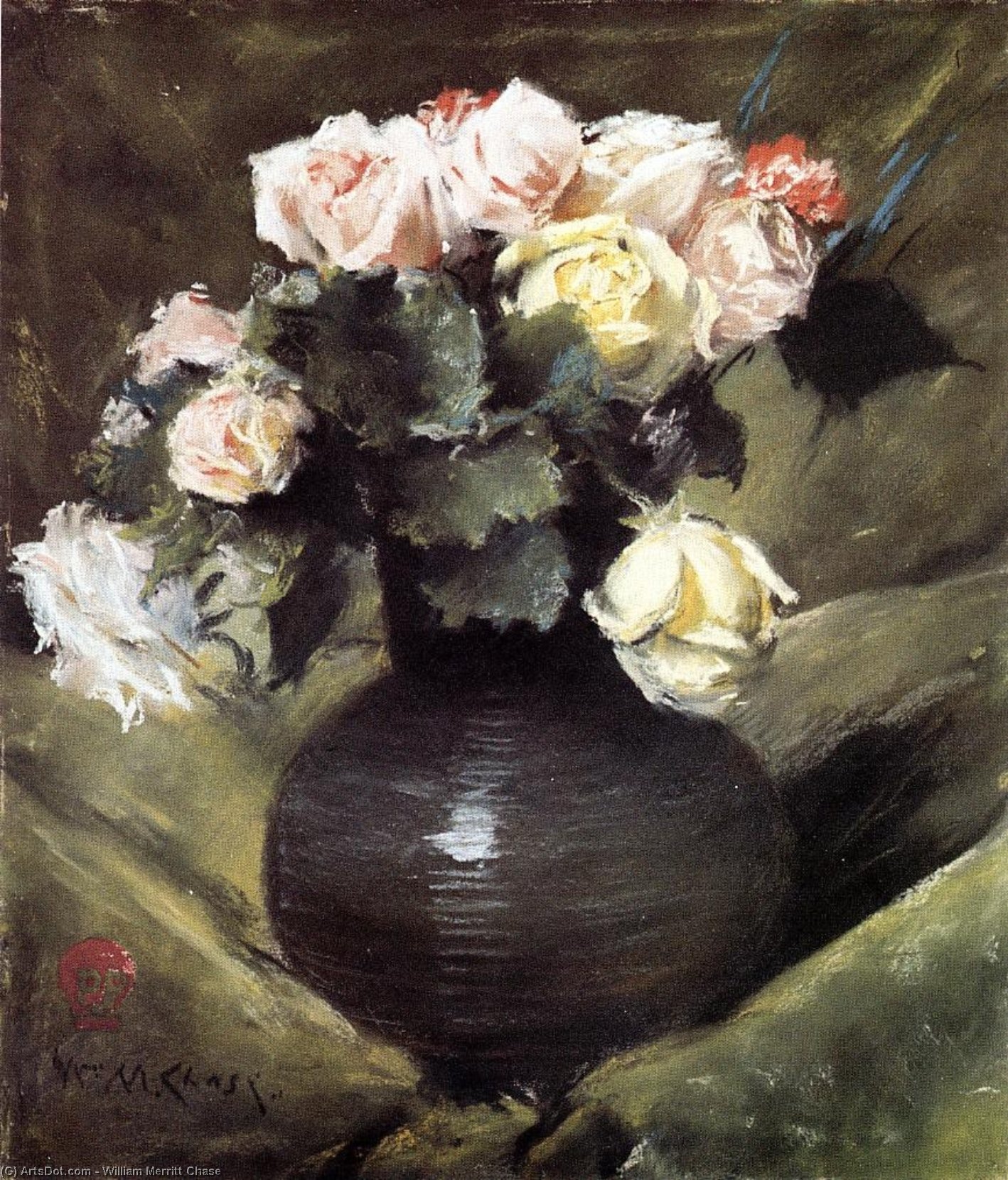 Wikioo.org - The Encyclopedia of Fine Arts - Painting, Artwork by William Merritt Chase - Flowers (also known as Roses)