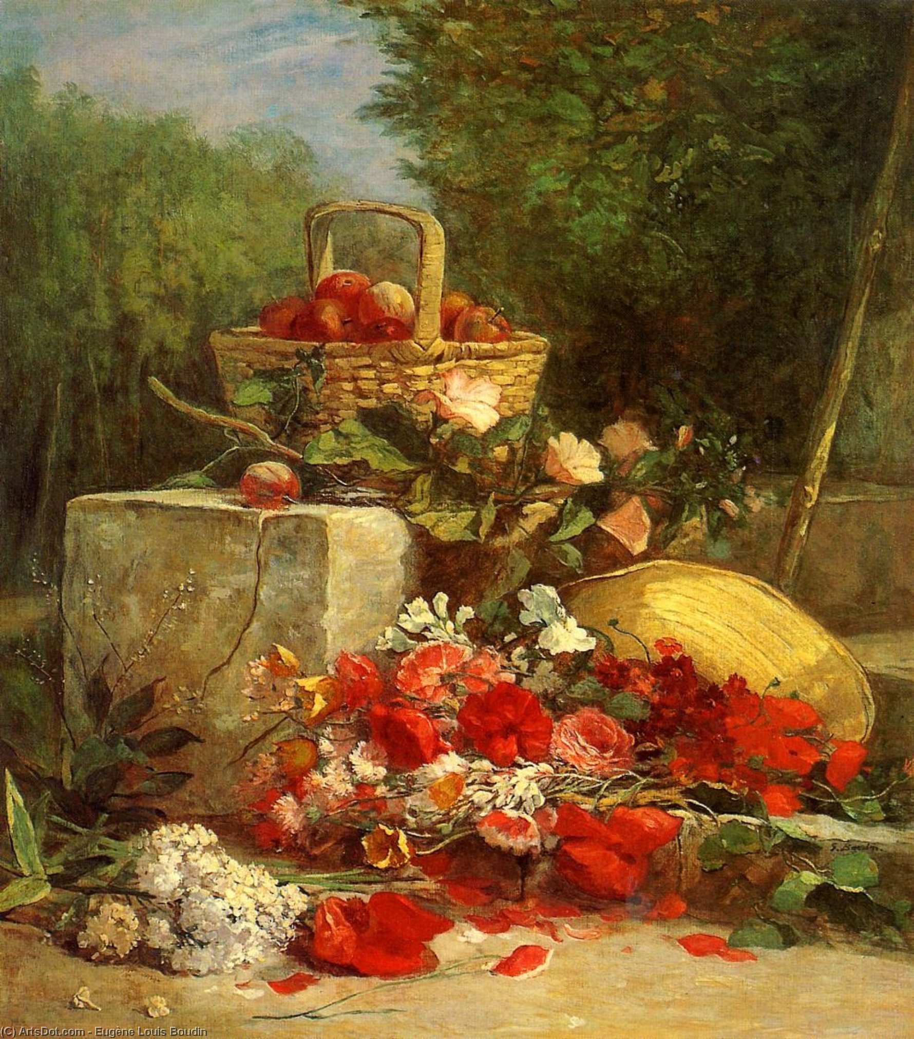 Wikioo.org - The Encyclopedia of Fine Arts - Painting, Artwork by Eugène Louis Boudin - Flowers and Fruit in a Garden