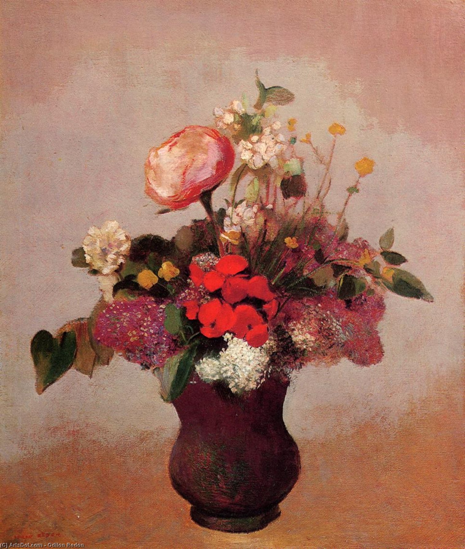 Wikioo.org - The Encyclopedia of Fine Arts - Painting, Artwork by Odilon Redon - Flowers in aa Brown Vase