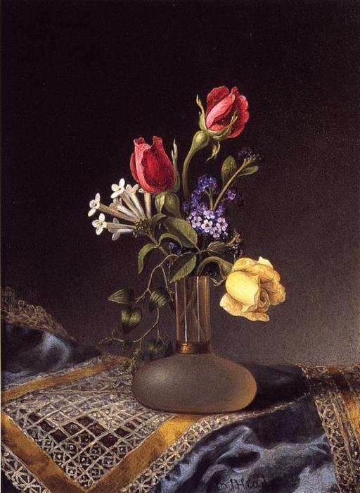 Wikioo.org - The Encyclopedia of Fine Arts - Painting, Artwork by Martin Johnson Heade - Flowers in a Frosted Vase