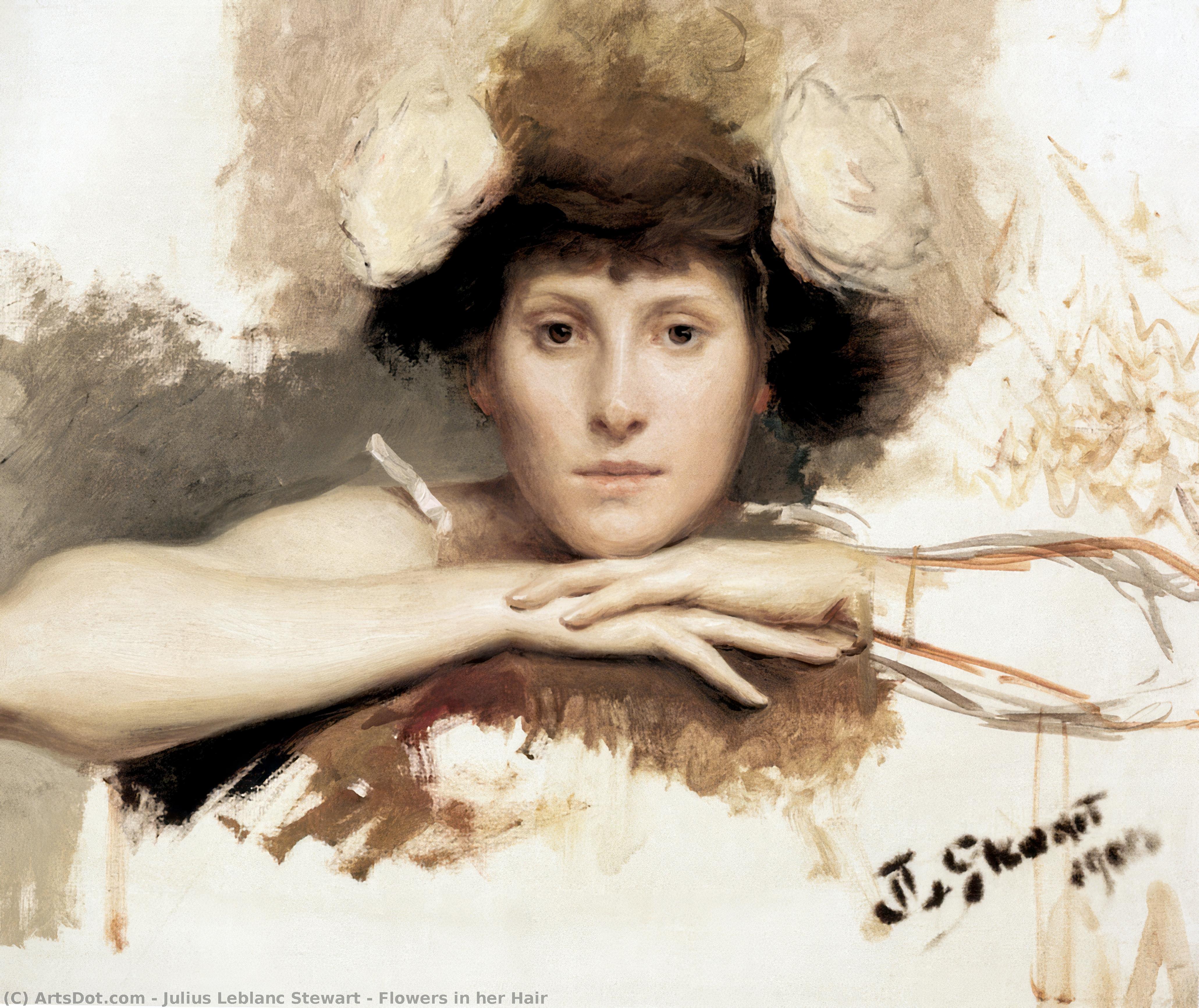 Wikioo.org - The Encyclopedia of Fine Arts - Painting, Artwork by Julius Leblanc Stewart - Flowers in her Hair