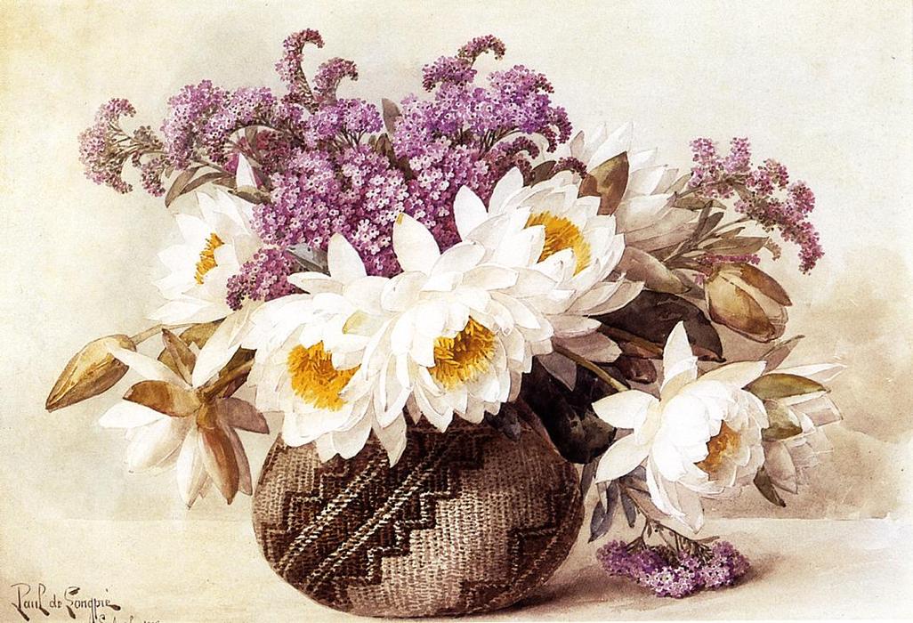 WikiOO.org - Encyclopedia of Fine Arts - Festés, Grafika Paul De Longpre - Flowers in an Indian Basket