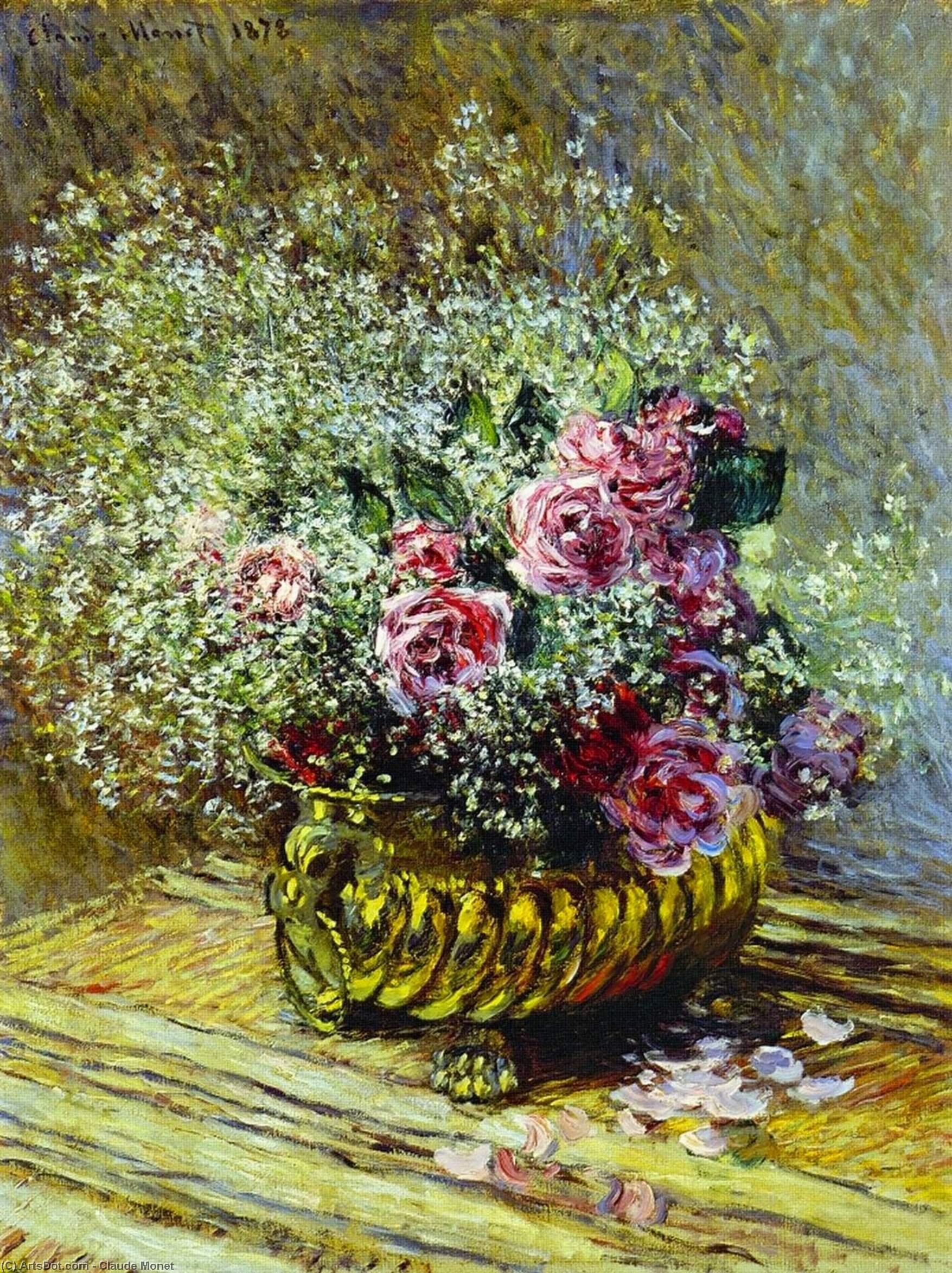 Wikoo.org - موسوعة الفنون الجميلة - اللوحة، العمل الفني Claude Monet - Flowers in a Pot (also known as Roses and Baby's Breath)