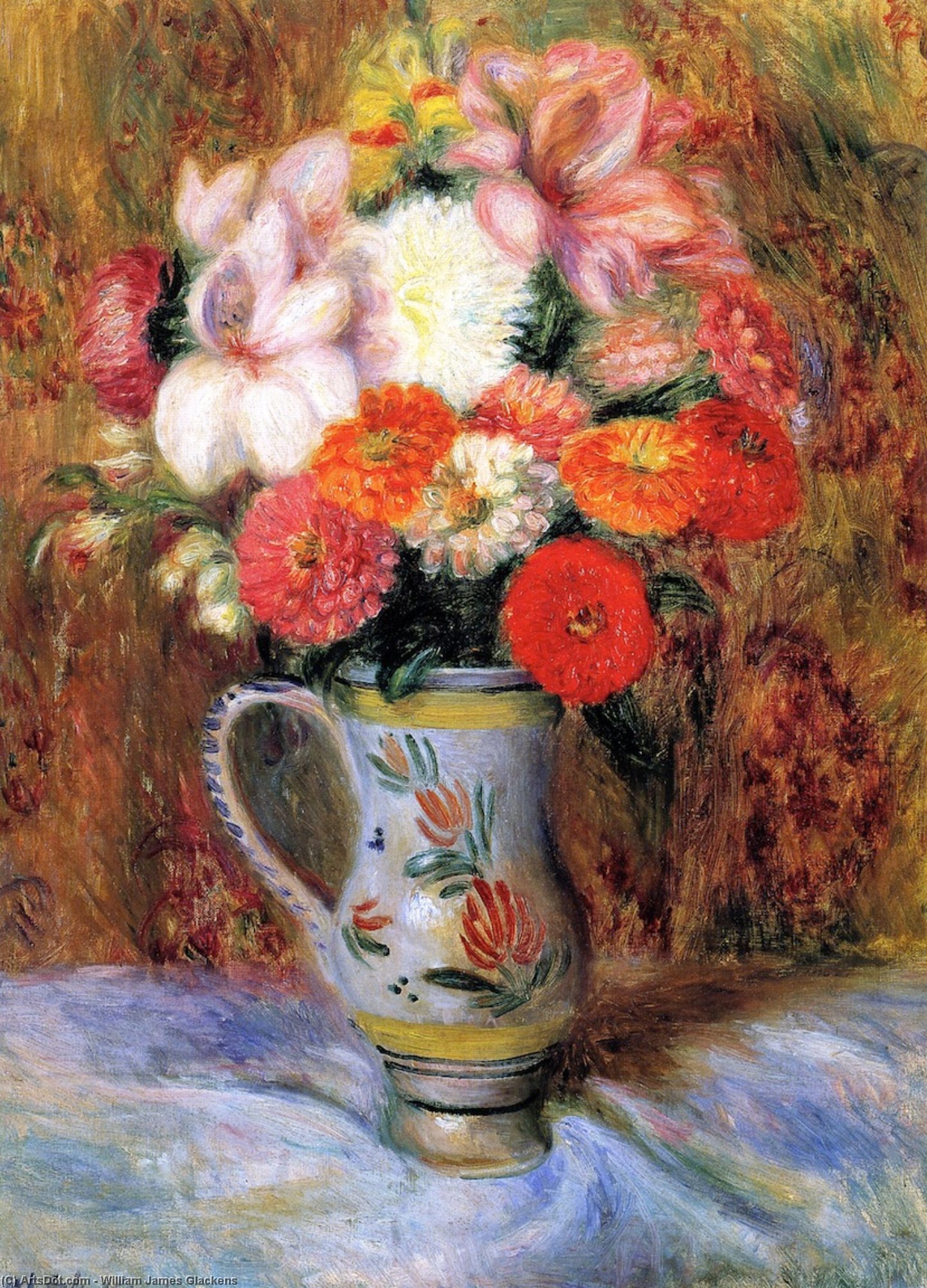 WikiOO.org - Encyclopedia of Fine Arts - Festés, Grafika William James Glackens - Flowers in a Quimper Pitcher