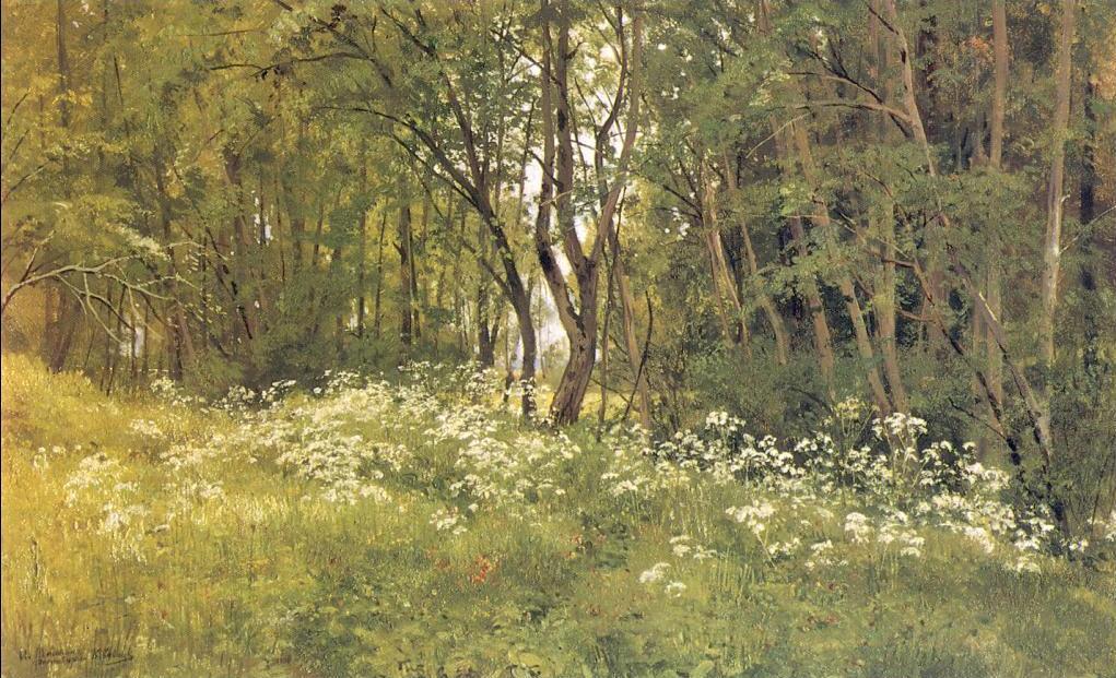 Wikioo.org – L'Enciclopedia delle Belle Arti - Pittura, Opere di Ivan Ivanovich Shishkin - fiori su un bordo a legno