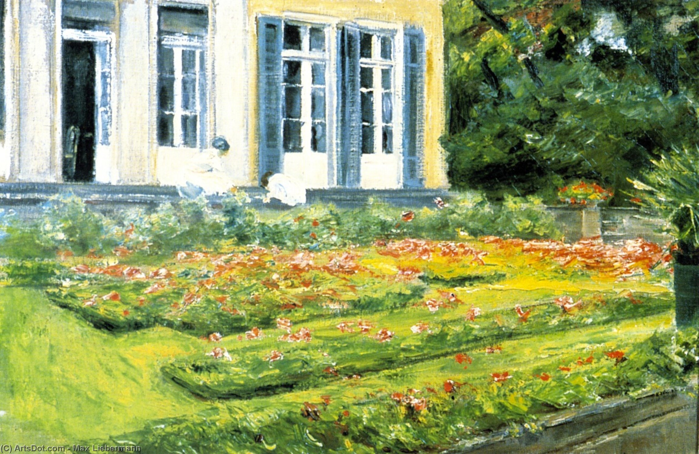Wikioo.org - The Encyclopedia of Fine Arts - Painting, Artwork by Max Liebermann - The Flower Terrace in the Wannsee Garden, Facing Northwest