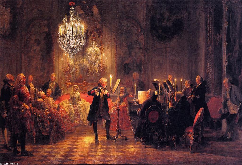 Wikoo.org - موسوعة الفنون الجميلة - اللوحة، العمل الفني Adolph Menzel - The Flute Concert of Frederick the Great at Sanssouci