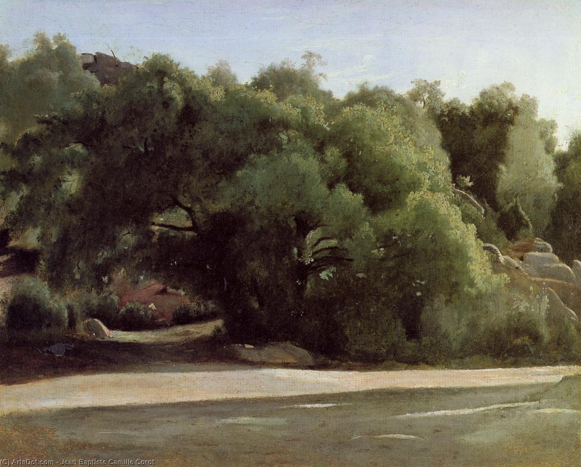 Wikoo.org - موسوعة الفنون الجميلة - اللوحة، العمل الفني Jean Baptiste Camille Corot - Fontainebleau - the Chailly Road