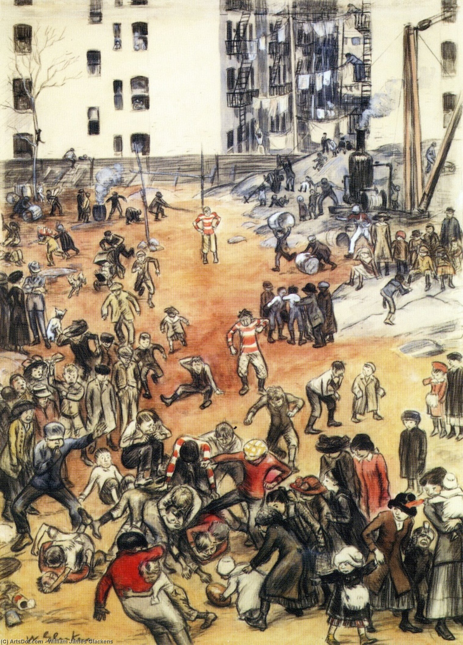 WikiOO.org - Encyclopedia of Fine Arts - Maalaus, taideteos William James Glackens - For the Championship of the Back-Lot League (also known as A Football Game)