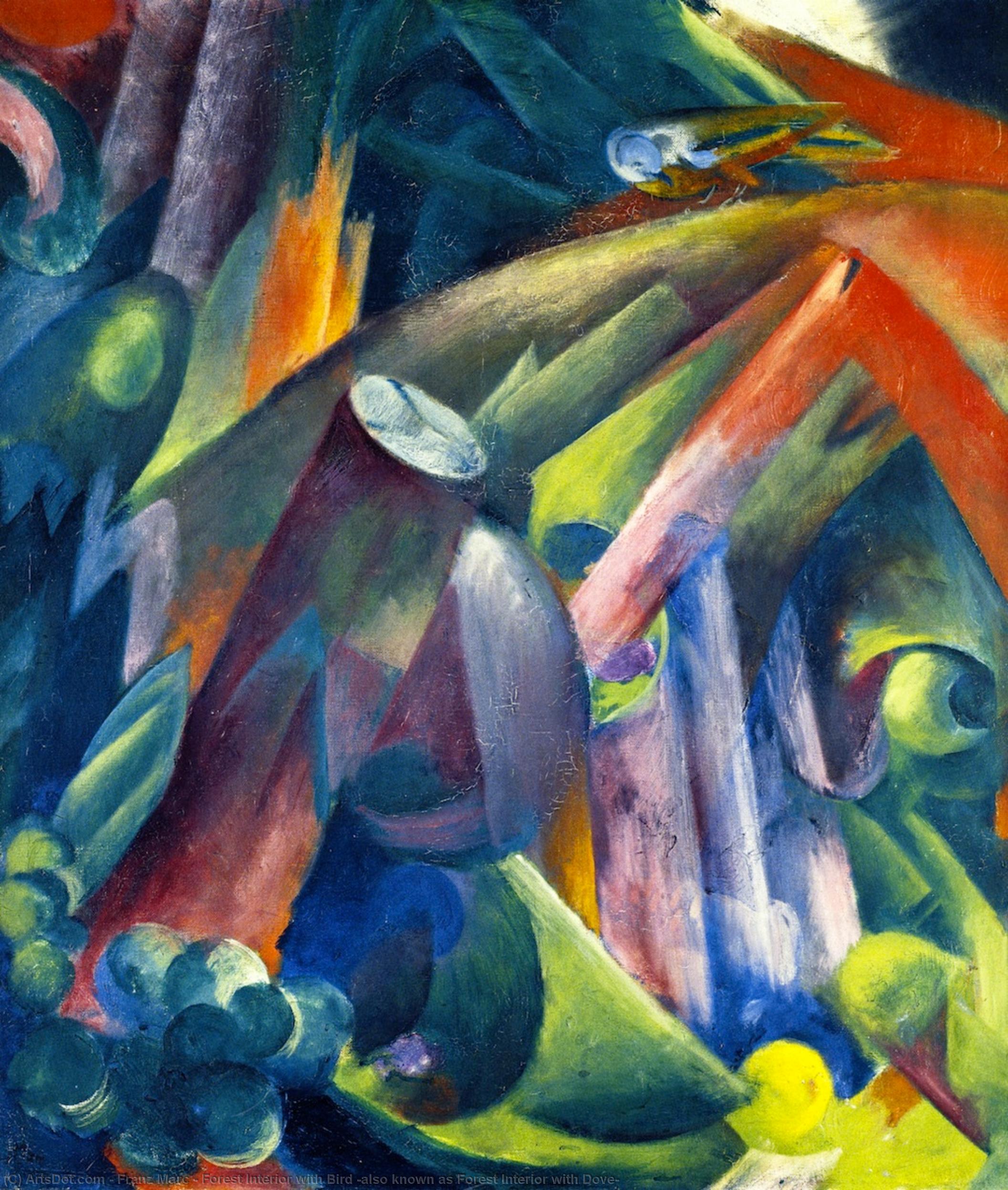 Wikioo.org - The Encyclopedia of Fine Arts - Painting, Artwork by Franz Marc - Forest Interior with Bird (also known as Forest Interior with Dove)