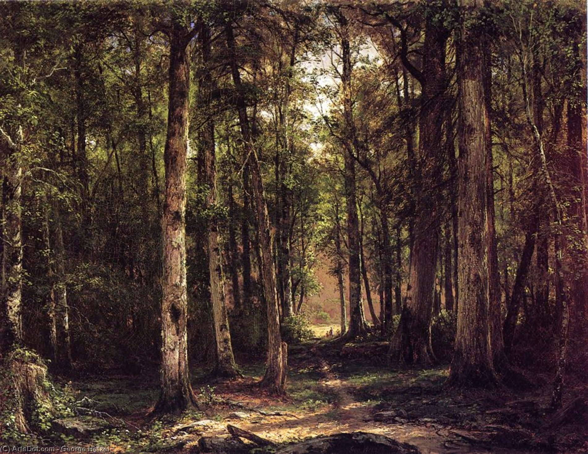 WikiOO.org - Εγκυκλοπαίδεια Καλών Τεχνών - Ζωγραφική, έργα τέχνης George Hetzel - Forest Scene with Mother and Child