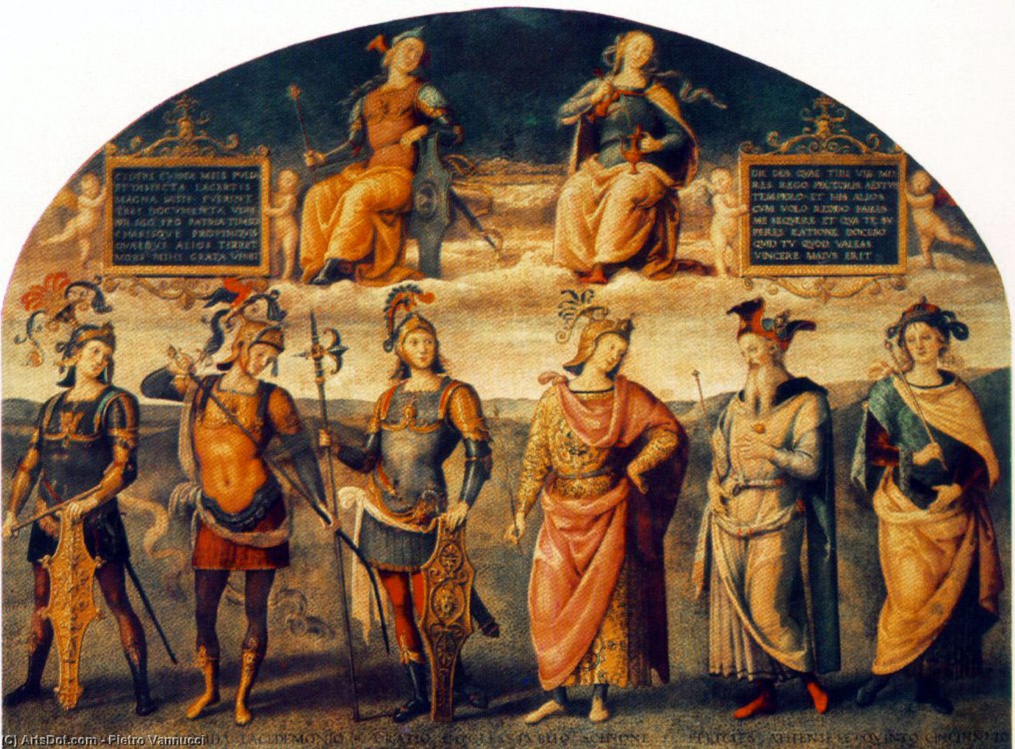 Wikioo.org - The Encyclopedia of Fine Arts - Painting, Artwork by Vannucci Pietro (Le Perugin) - Fortitude and Temperance with Six Antique Heroes