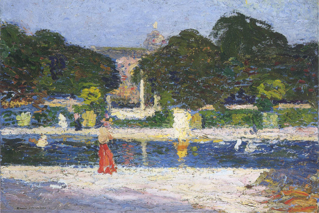 Wikioo.org - The Encyclopedia of Fine Arts - Painting, Artwork by Henri Jean Guillaume Martin - Fountain in the garden at Luxembourg