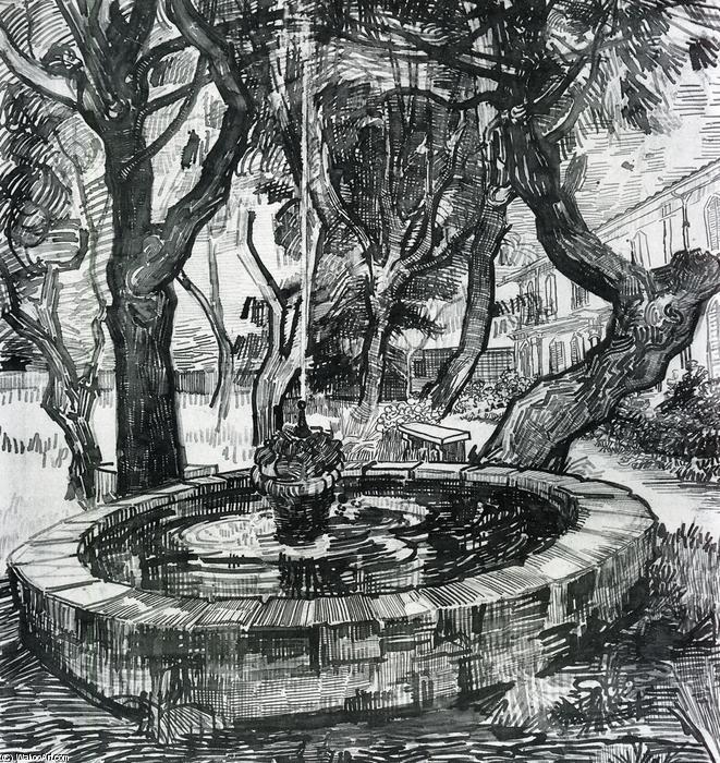 WikiOO.org - Енциклопедия за изящни изкуства - Живопис, Произведения на изкуството Vincent Van Gogh - Fountain in the Garden of Saint-Paul Hospital
