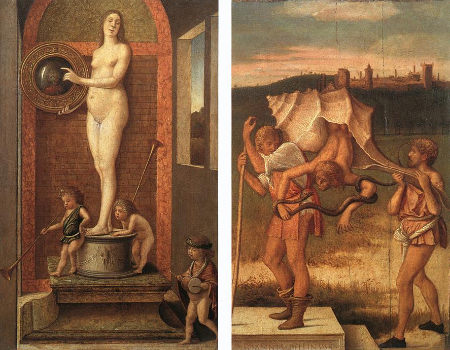 Wikioo.org - The Encyclopedia of Fine Arts - Painting, Artwork by Giovanni Bellini - Four Allegories: Prudence and Falsehood