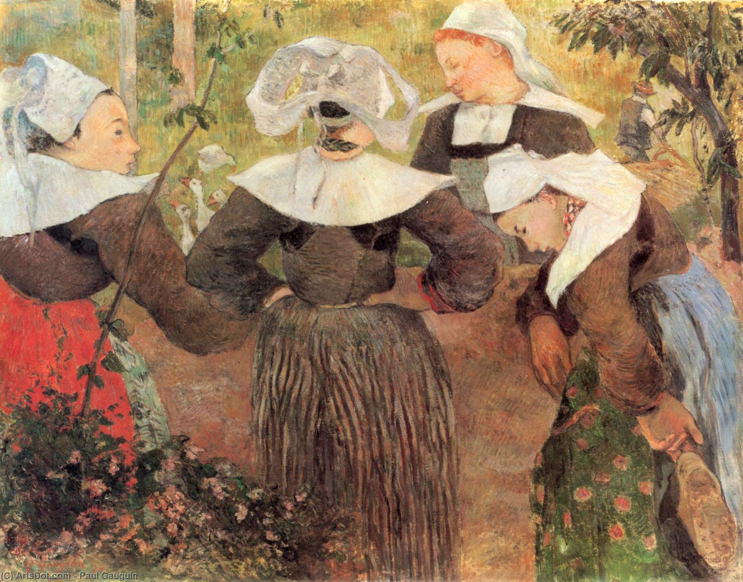Wikioo.org – La Enciclopedia de las Bellas Artes - Pintura, Obras de arte de Paul Gauguin - cuatro mujeres bretonas ( también conocida como mujeres bretonas charlando )