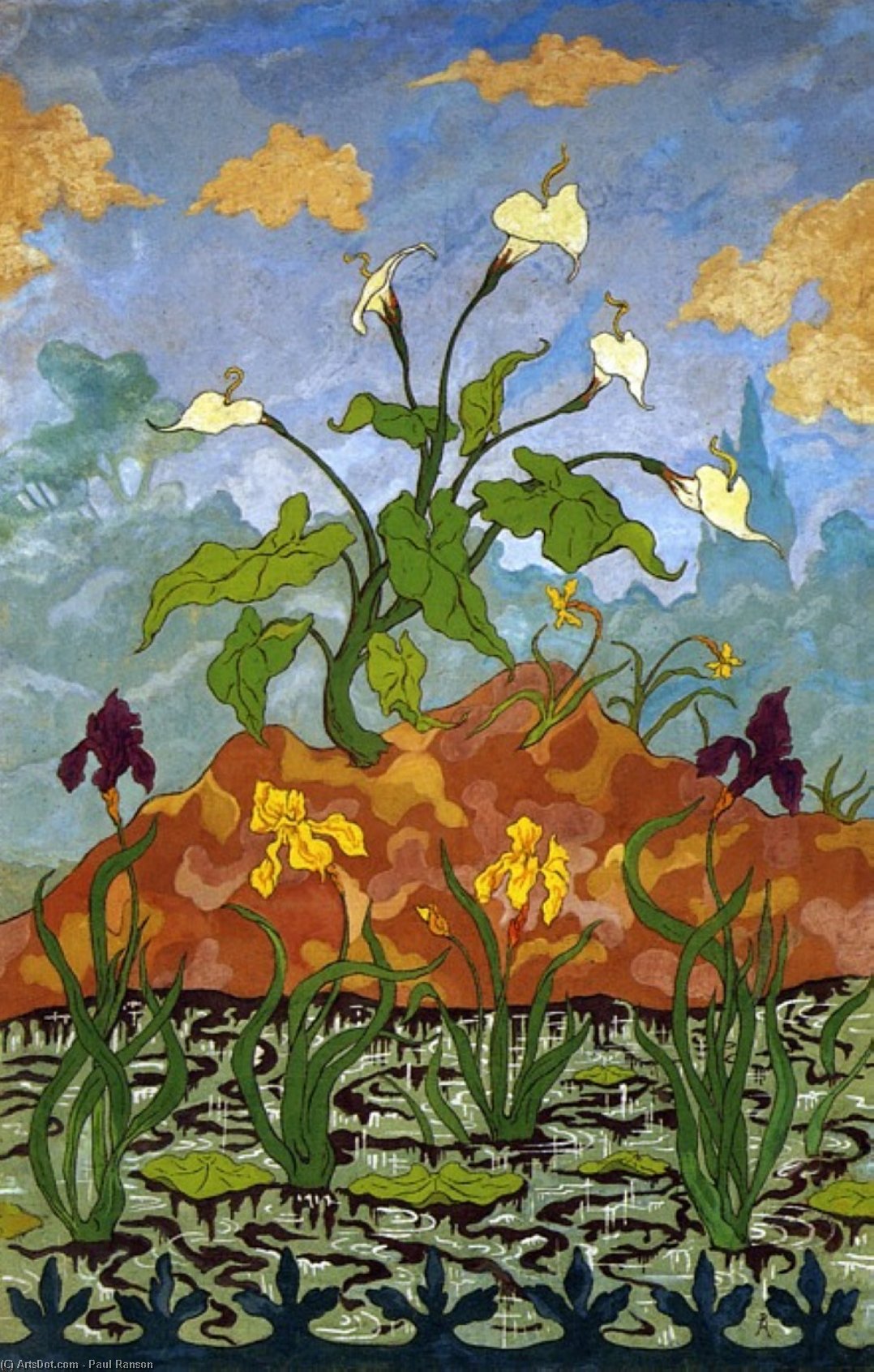 Wikioo.org - The Encyclopedia of Fine Arts - Painting, Artwork by Paul Ranson - Four Decorative Panels: Arums and Purple and Yellow Irises