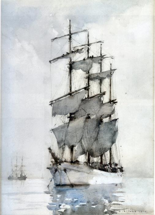 WikiOO.org - Güzel Sanatlar Ansiklopedisi - Resim, Resimler Henry Scott Tuke - Four Masted Barque