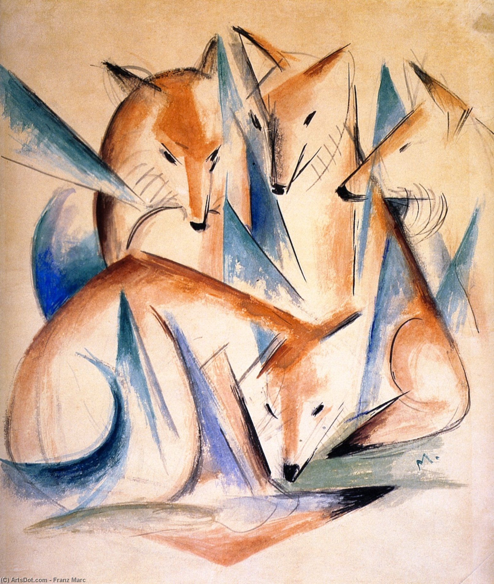 Wikioo.org - The Encyclopedia of Fine Arts - Painting, Artwork by Franz Marc - Foxes (also known as Four Foxes)