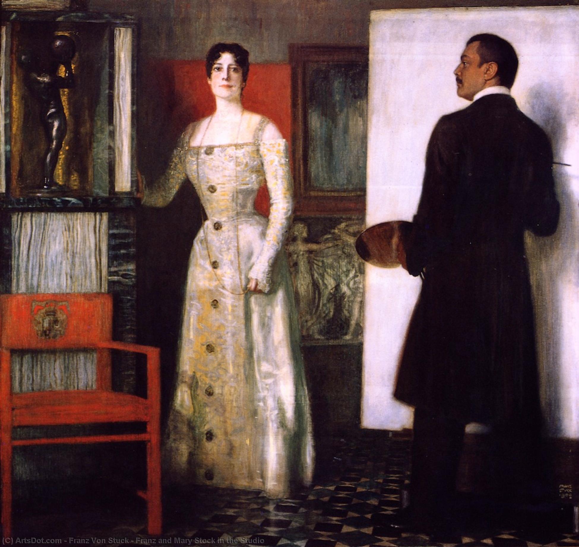 Wikioo.org - The Encyclopedia of Fine Arts - Painting, Artwork by Franz Von Stuck - Franz and Mary Stock in the Studio