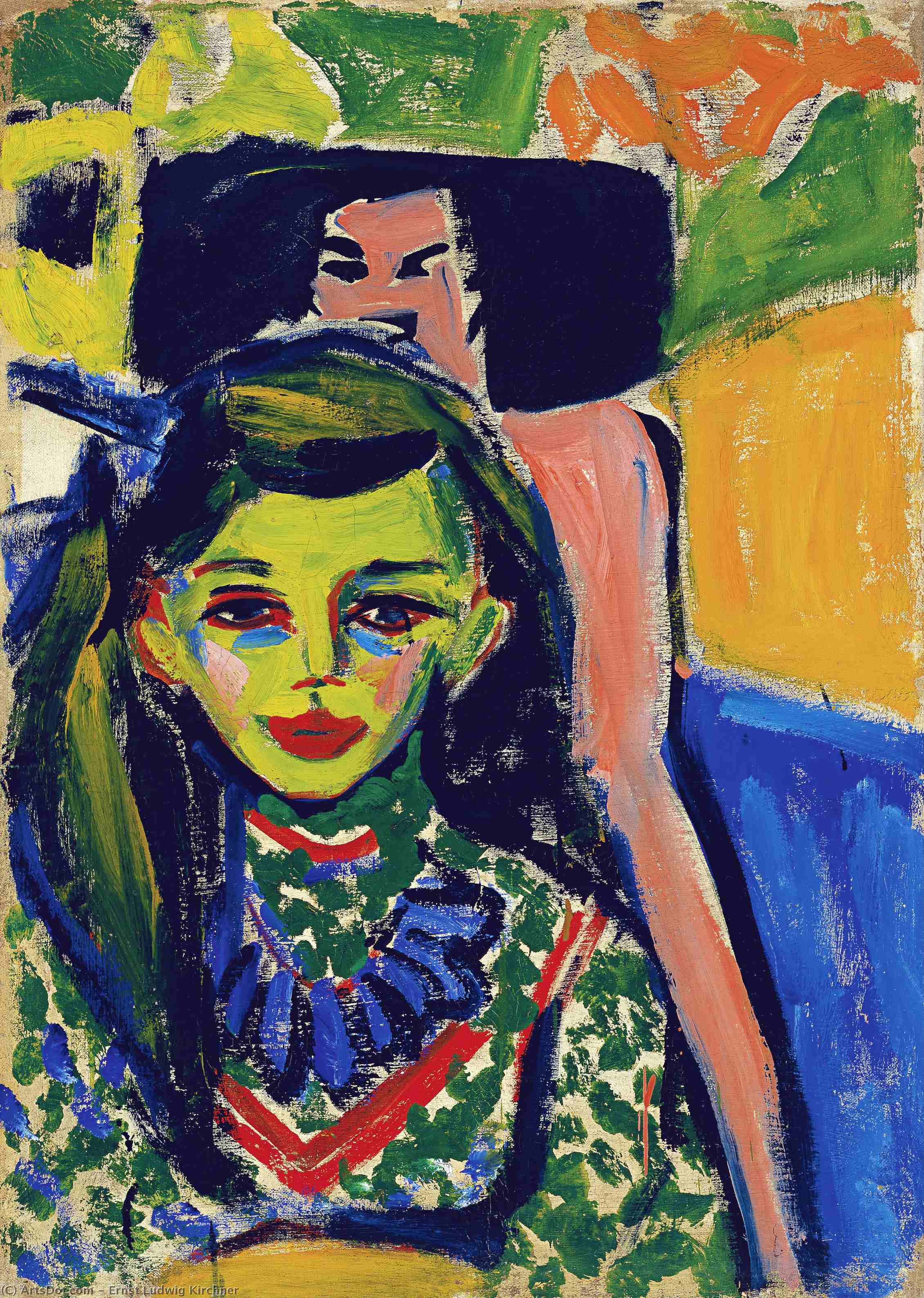 WikiOO.org - Енциклопедия за изящни изкуства - Живопис, Произведения на изкуството Ernst Ludwig Kirchner - Fränzi vor geschnitztem Stuhl