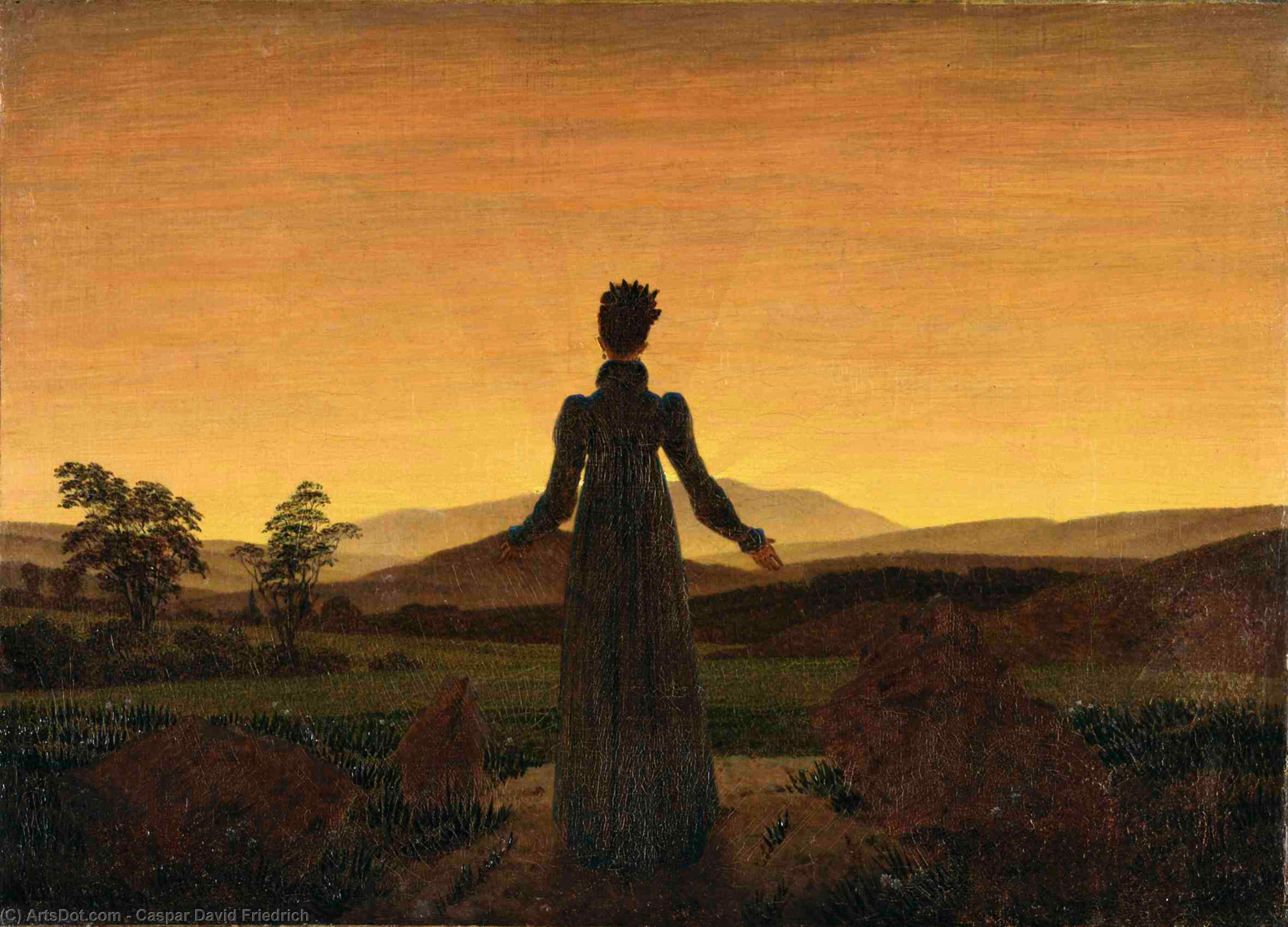 WikiOO.org - Encyclopedia of Fine Arts - Lukisan, Artwork Caspar David Friedrich - Frau vor untergehender Sonne