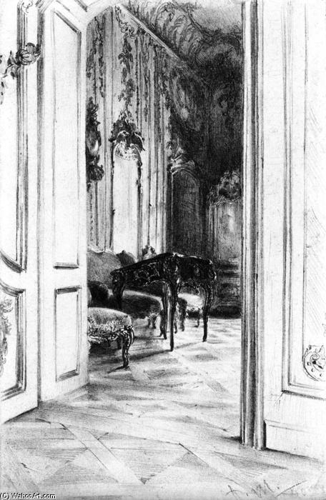 Wikioo.org - The Encyclopedia of Fine Arts - Painting, Artwork by Adolph Menzel - Frederick the Great's Study in the Palace of Potsdam