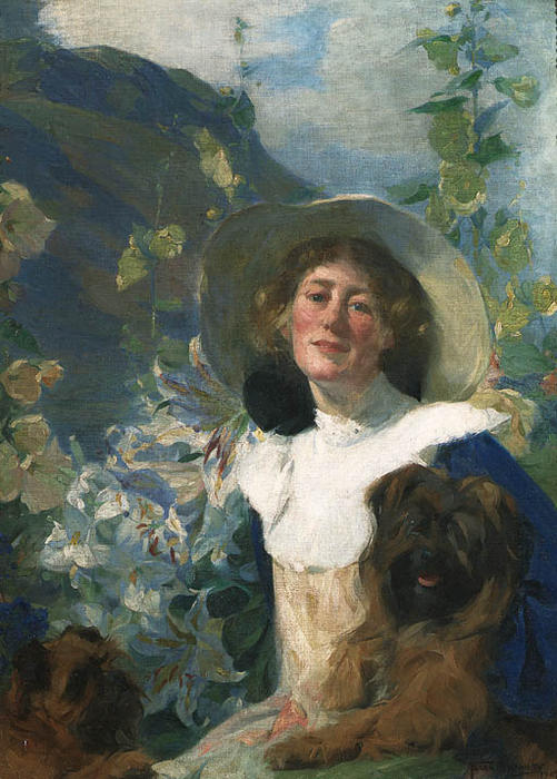 Wikioo.org - The Encyclopedia of Fine Arts - Painting, Artwork by Frank Bramley - Friends (also known as The Artist's Wife Katherine And Her Dog)