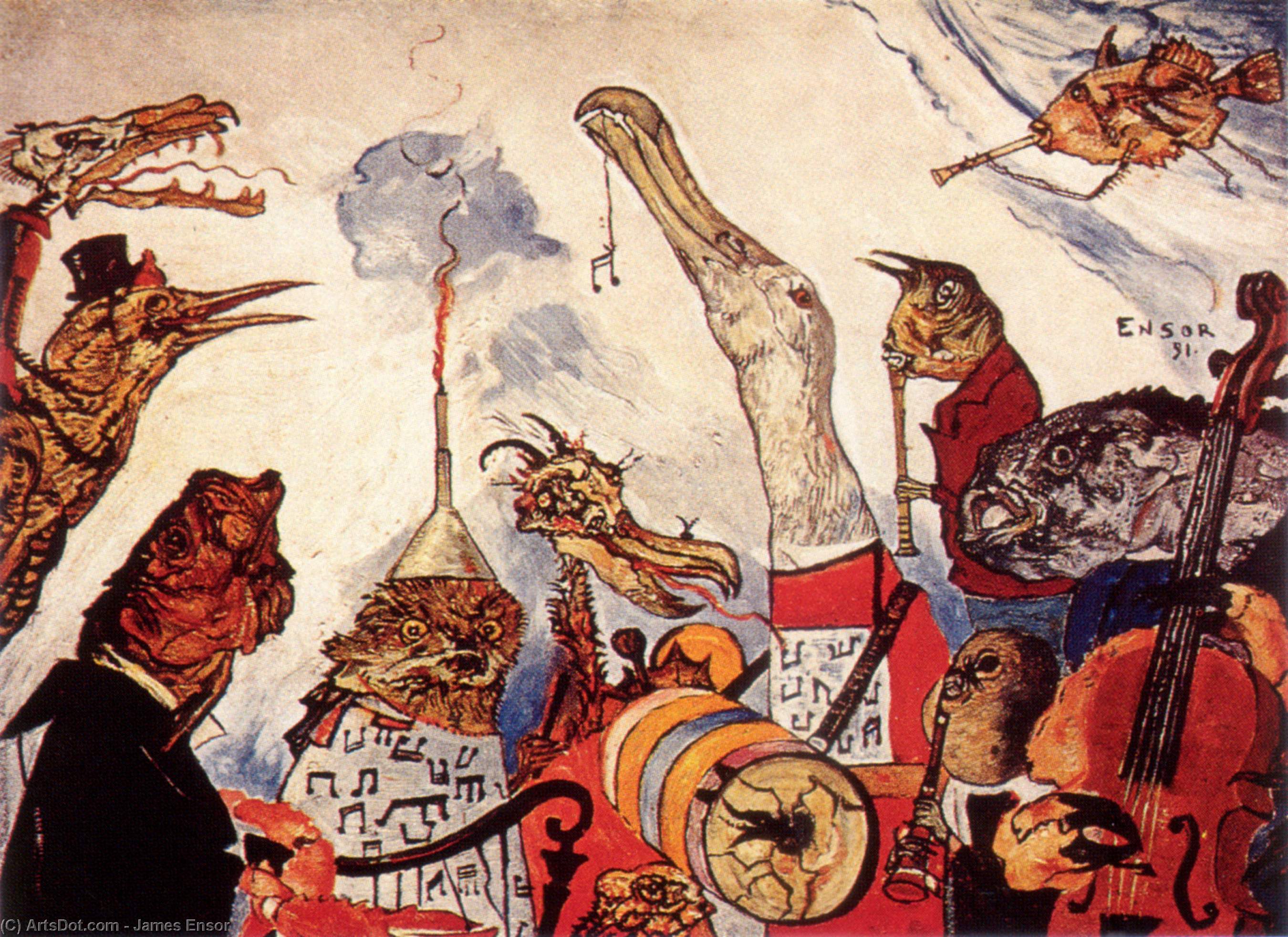 Wikioo.org - The Encyclopedia of Fine Arts - Painting, Artwork by James Ensor - The Frightful Musicians
