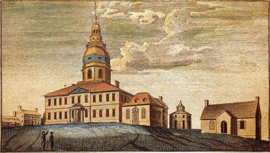 Wikioo.org - The Encyclopedia of Fine Arts - Painting, Artwork by Charles Willson Peale - A Front View of Statehouse at Annapolis