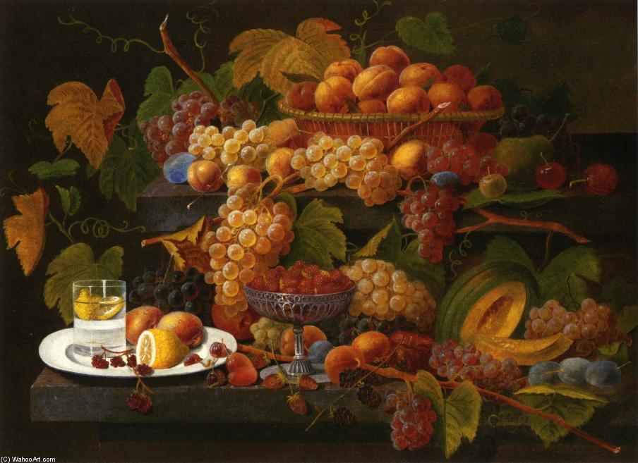 Wikioo.org - The Encyclopedia of Fine Arts - Painting, Artwork by Severin Roesen - Fruit and Lemon Water