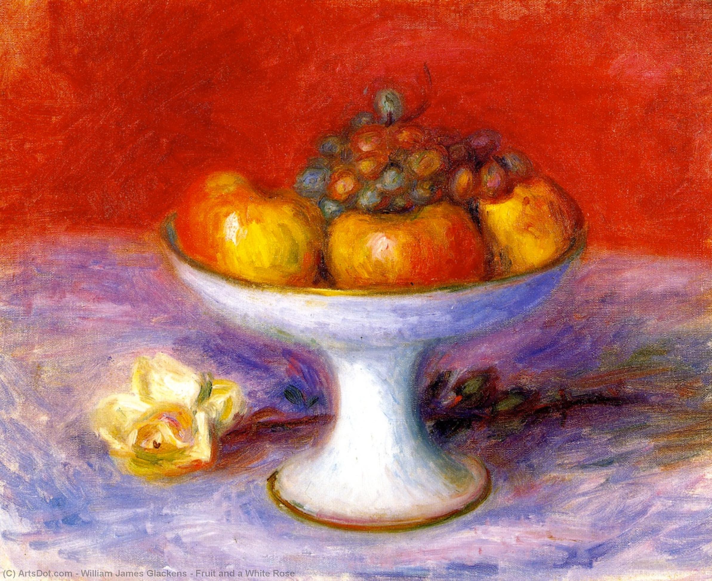 Wikioo.org - The Encyclopedia of Fine Arts - Painting, Artwork by William James Glackens - Fruit and a White Rose