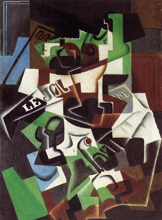 Wikioo.org - The Encyclopedia of Fine Arts - Painting, Artwork by Juan Gris - Fruit Bowl, Pipe and Newspaper (also known as Frutero, Pipa y Peridico)
