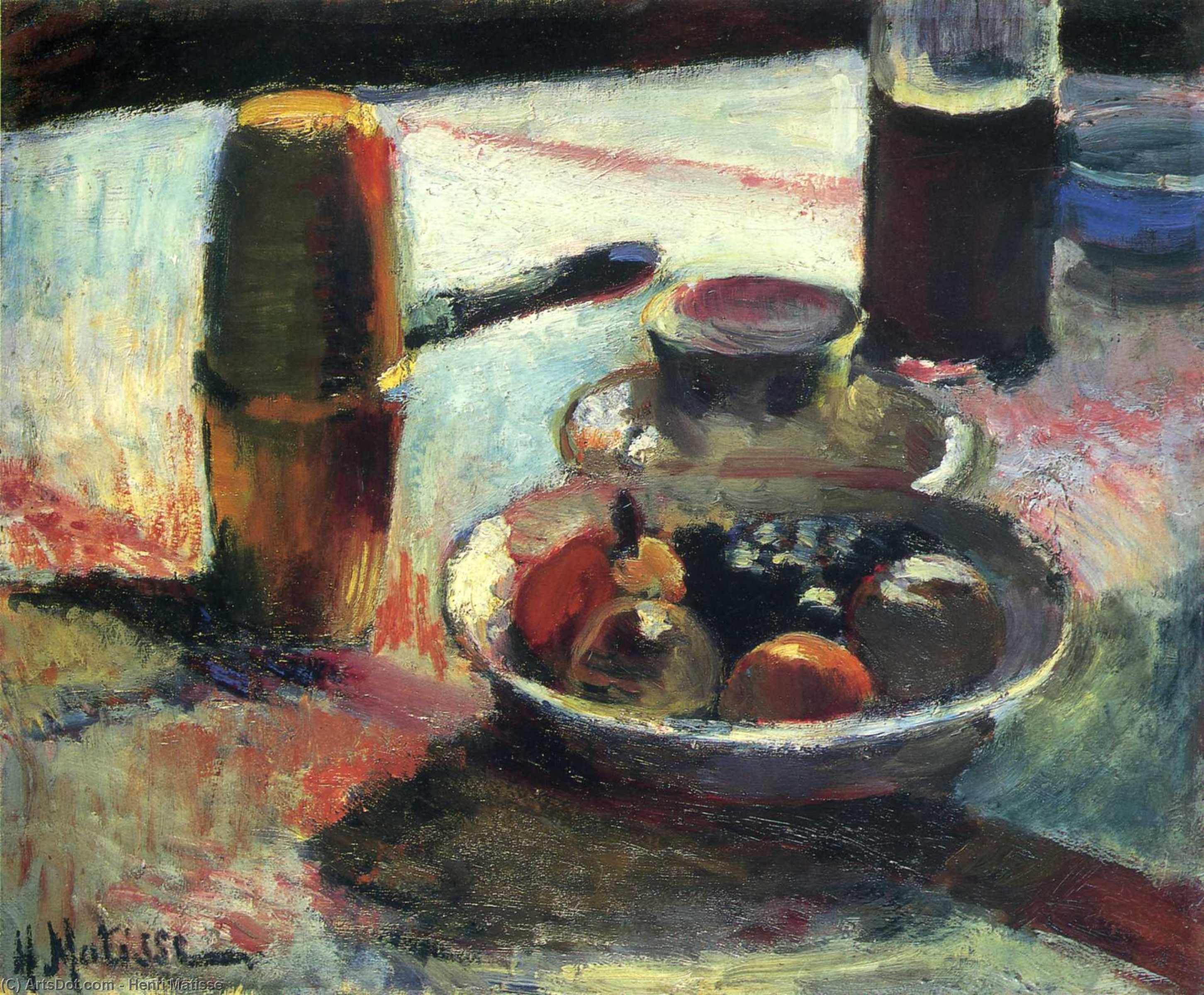 Wikoo.org - موسوعة الفنون الجميلة - اللوحة، العمل الفني Henri Matisse - Fruits and Teapot