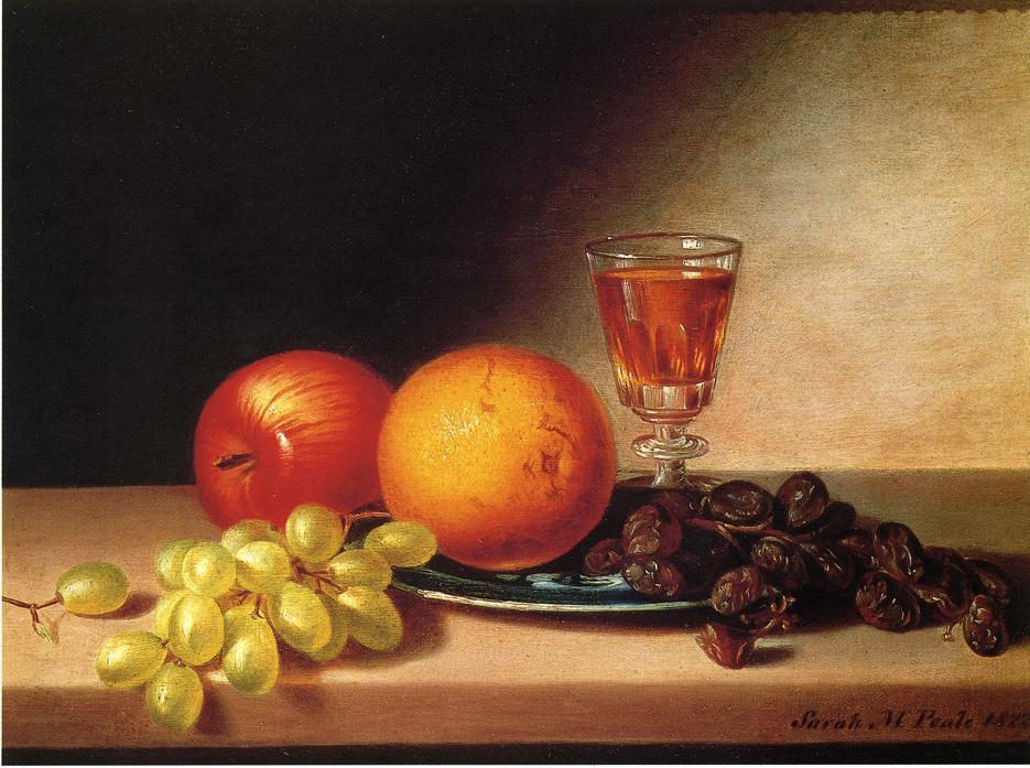 Wikioo.org – La Enciclopedia de las Bellas Artes - Pintura, Obras de arte de Sarah Miriam Peale - frutas y vino