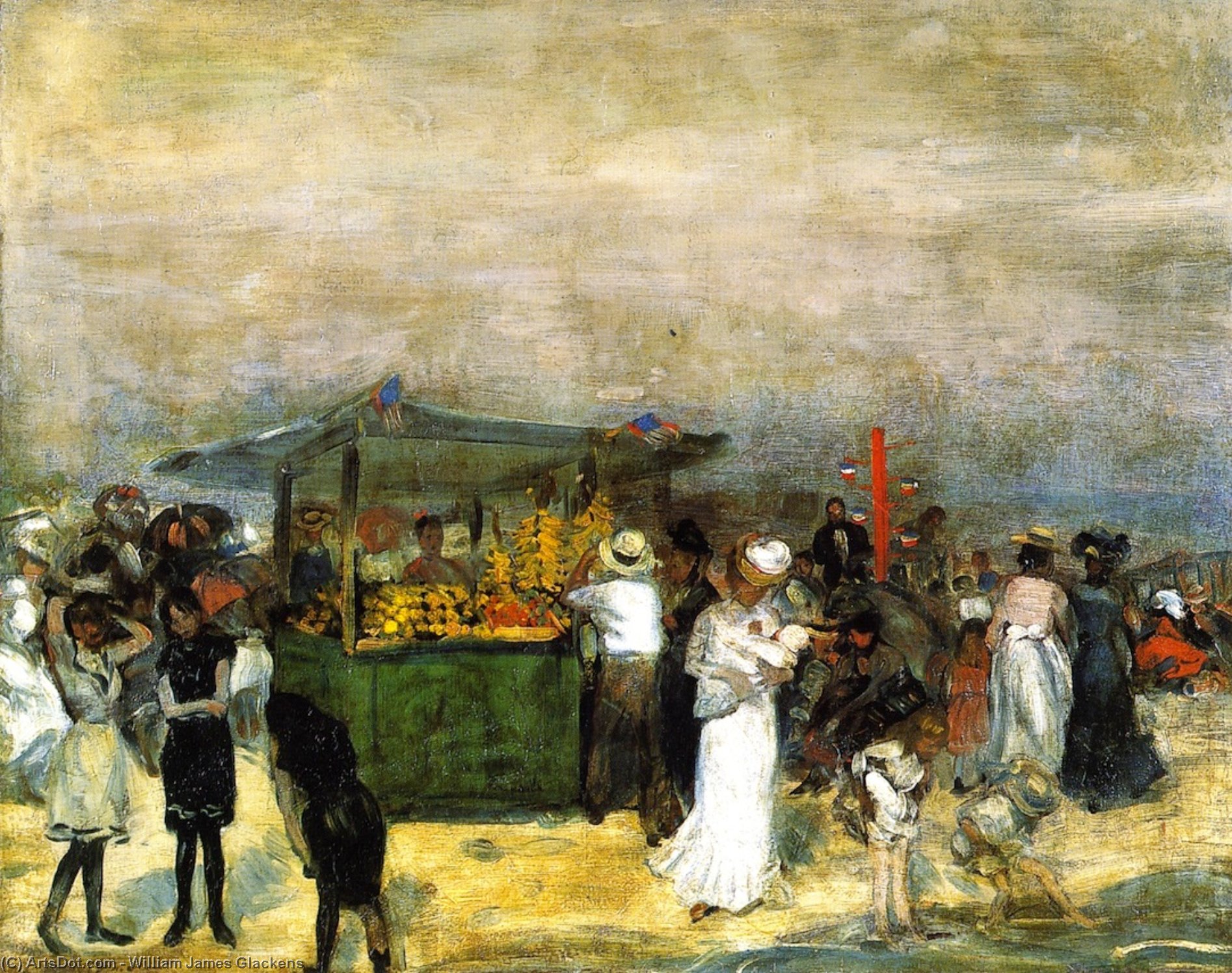 Wikioo.org - The Encyclopedia of Fine Arts - Painting, Artwork by William James Glackens - Fruit Stand, Coney Island