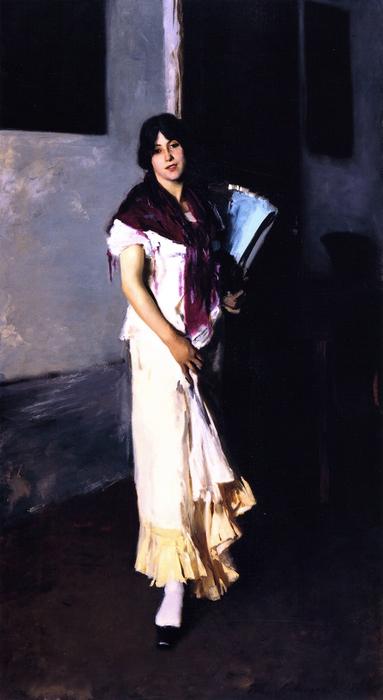 Wikioo.org - The Encyclopedia of Fine Arts - Painting, Artwork by John Singer Sargent - Full-Length Study of a Venetian Model (also known as Lady with a Fan)