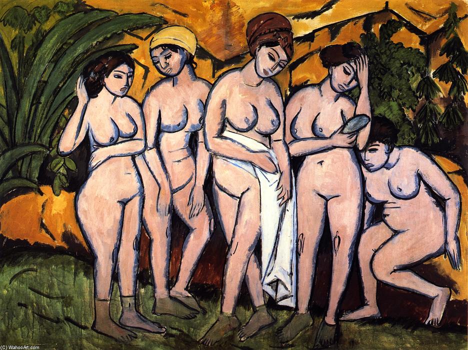 Wikioo.org - The Encyclopedia of Fine Arts - Painting, Artwork by Ernst Ludwig Kirchner - Fünf Badende am See