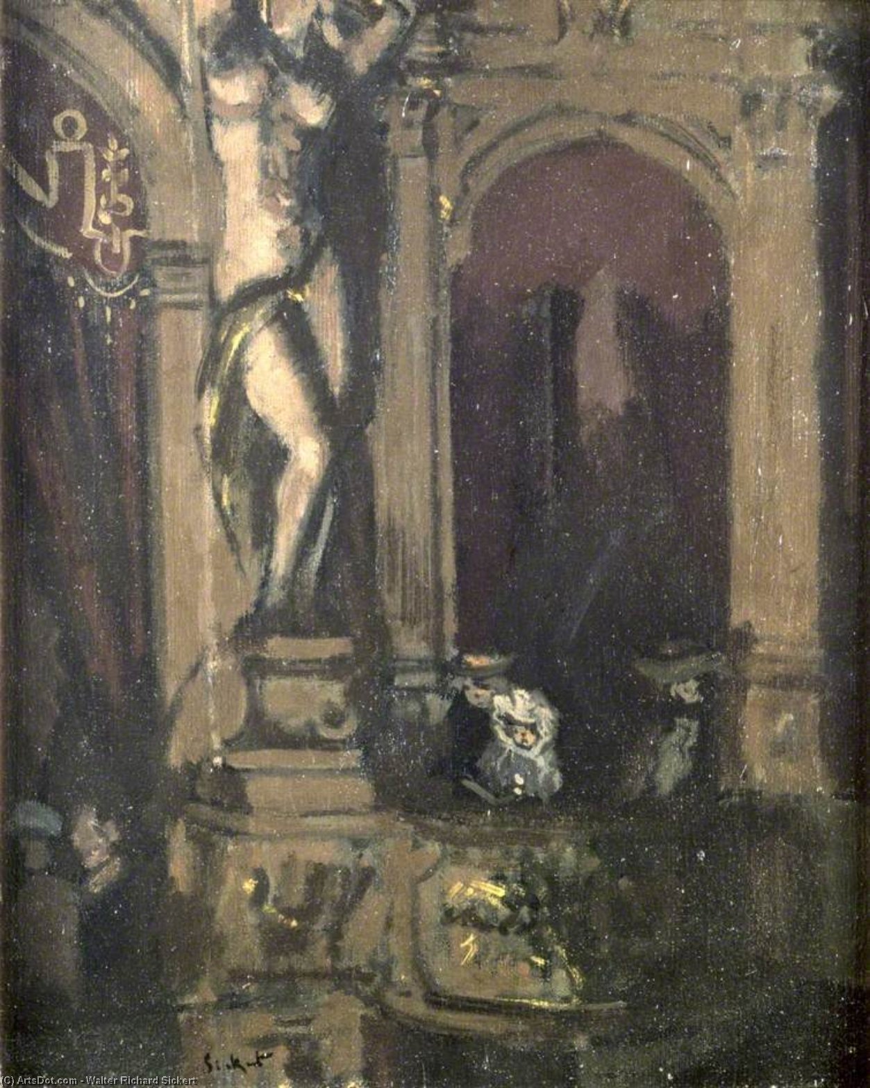 Wikioo.org - The Encyclopedia of Fine Arts - Painting, Artwork by Walter Richard Sickert - Gallery Box at the New Bedford Music Hall, London