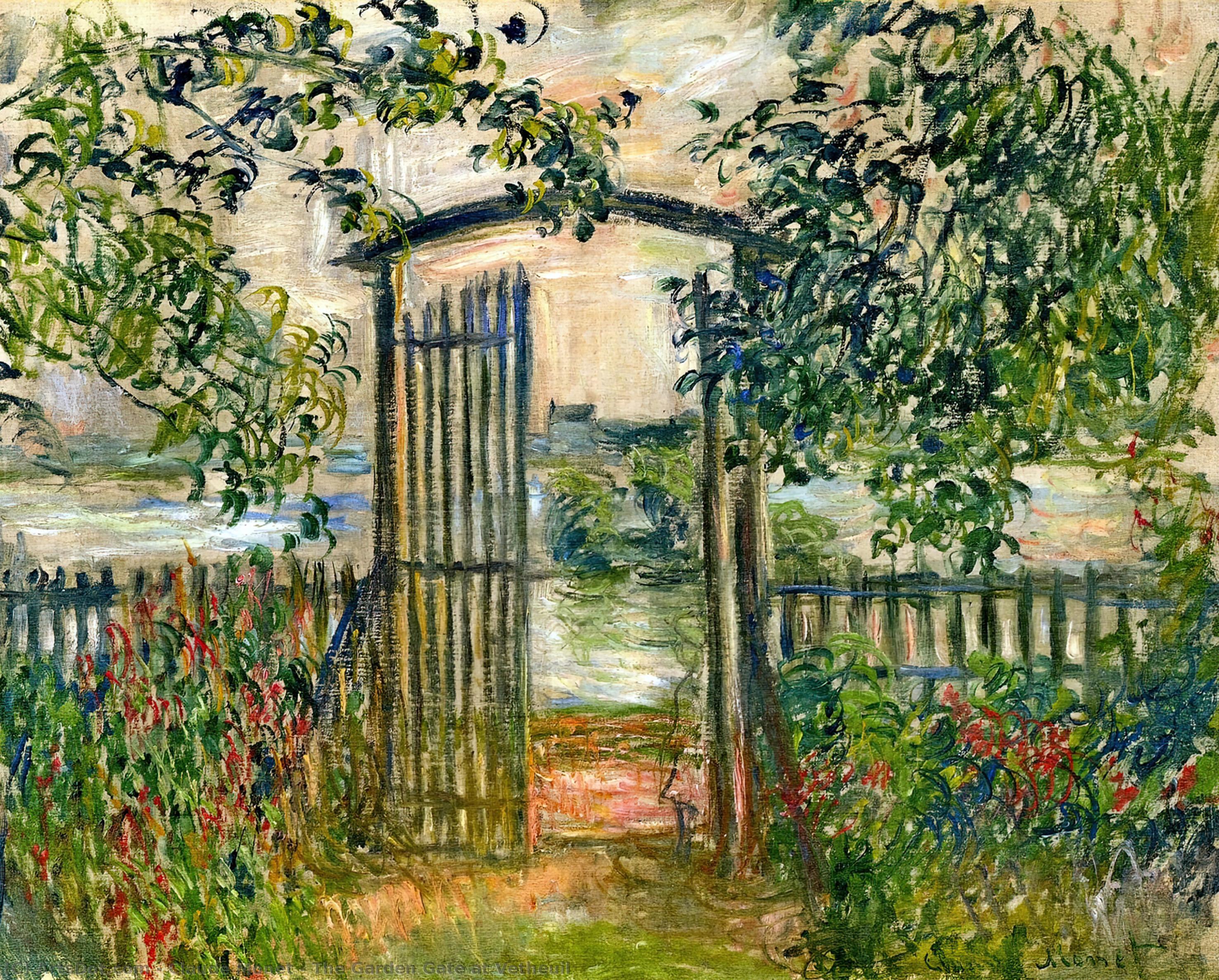 Wikoo.org - موسوعة الفنون الجميلة - اللوحة، العمل الفني Claude Monet - The Garden Gate at Vetheuil