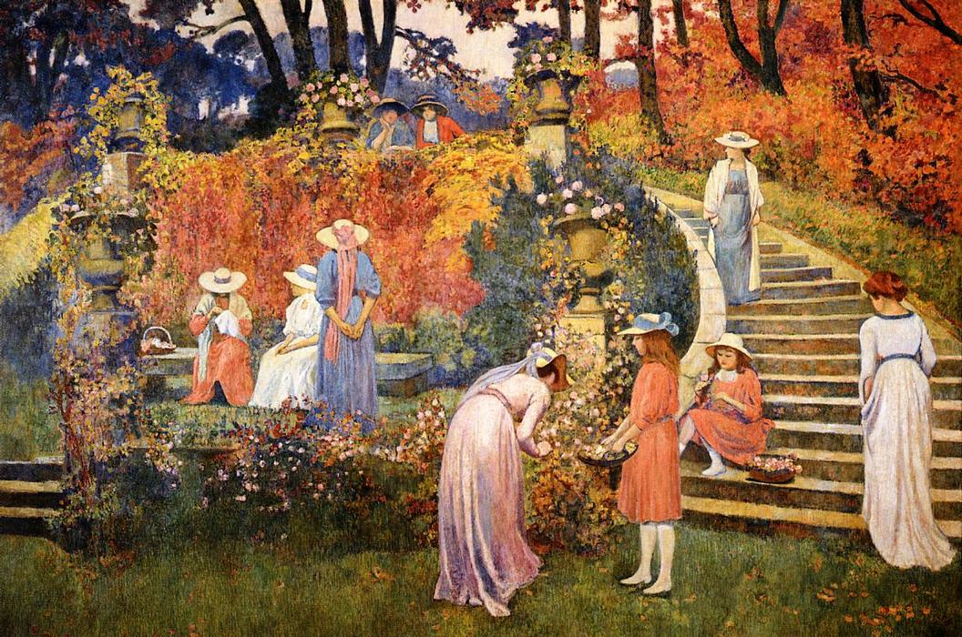 Wikioo.org - The Encyclopedia of Fine Arts - Painting, Artwork by Theo Van Rysselberghe - The Garden of Felicien Rops at Essone
