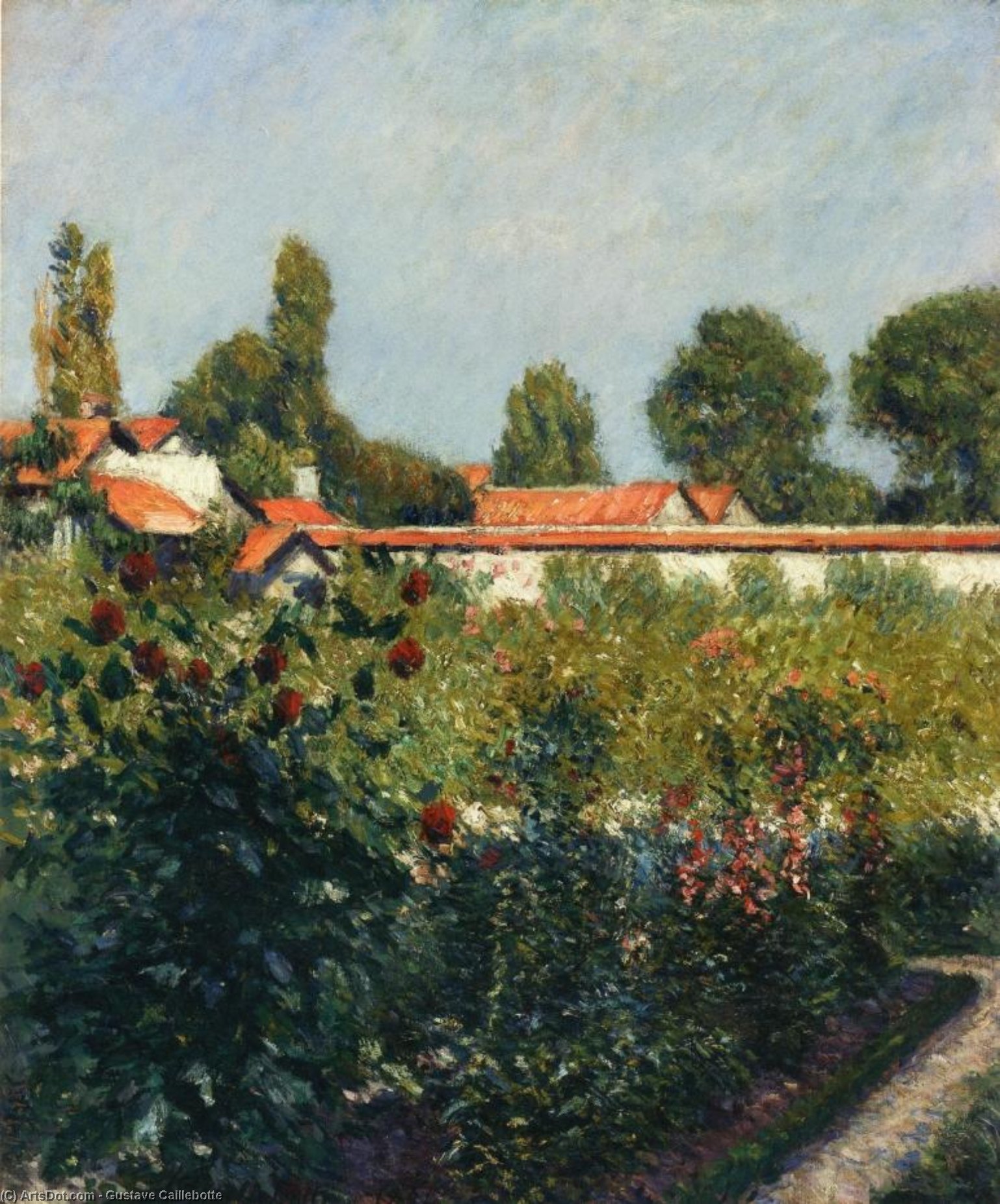 WikiOO.org – 美術百科全書 - 繪畫，作品 Gustave Caillebotte - 佩蒂特Gennevillers的花园，粉红色的屋顶