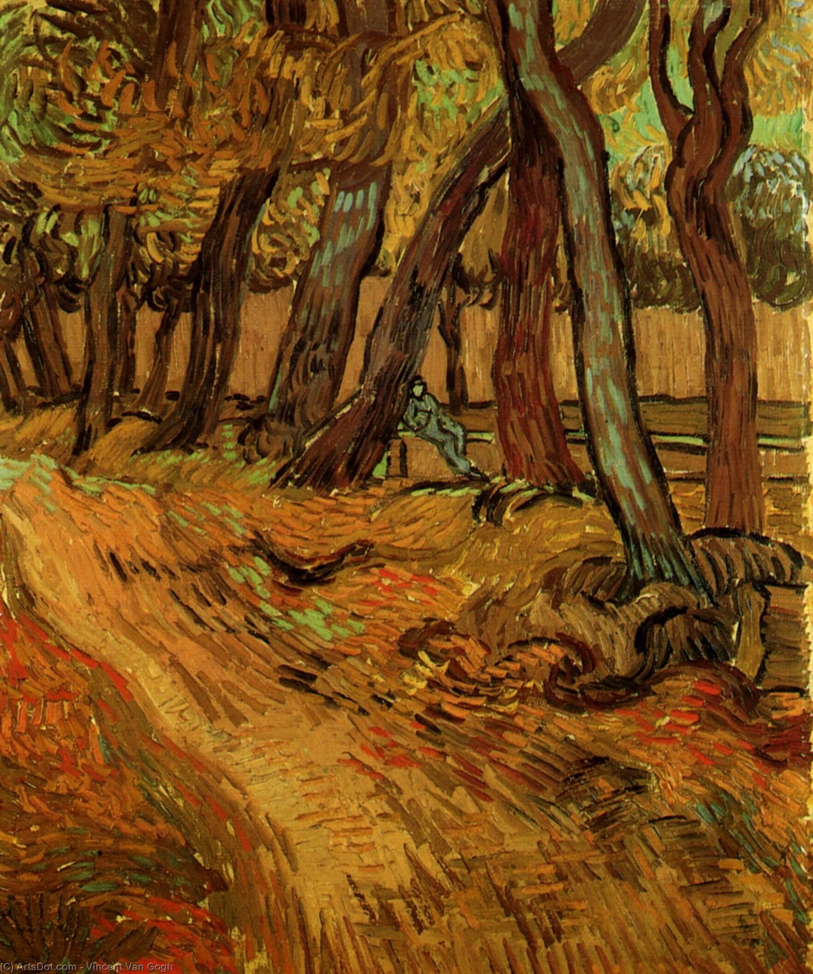 WikiOO.org - Encyclopedia of Fine Arts - Målning, konstverk Vincent Van Gogh - The Garden of Saint-Paul Hospital with Figure