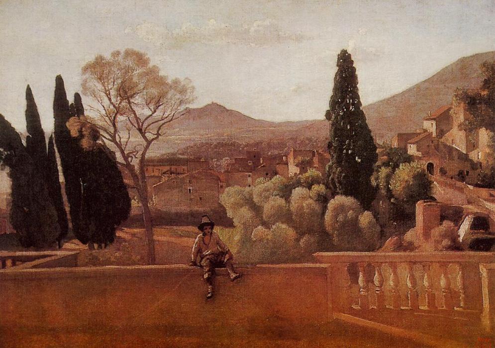 Wikoo.org - موسوعة الفنون الجميلة - اللوحة، العمل الفني Jean Baptiste Camille Corot - Gardens of the Villa d'Este at Tivoli