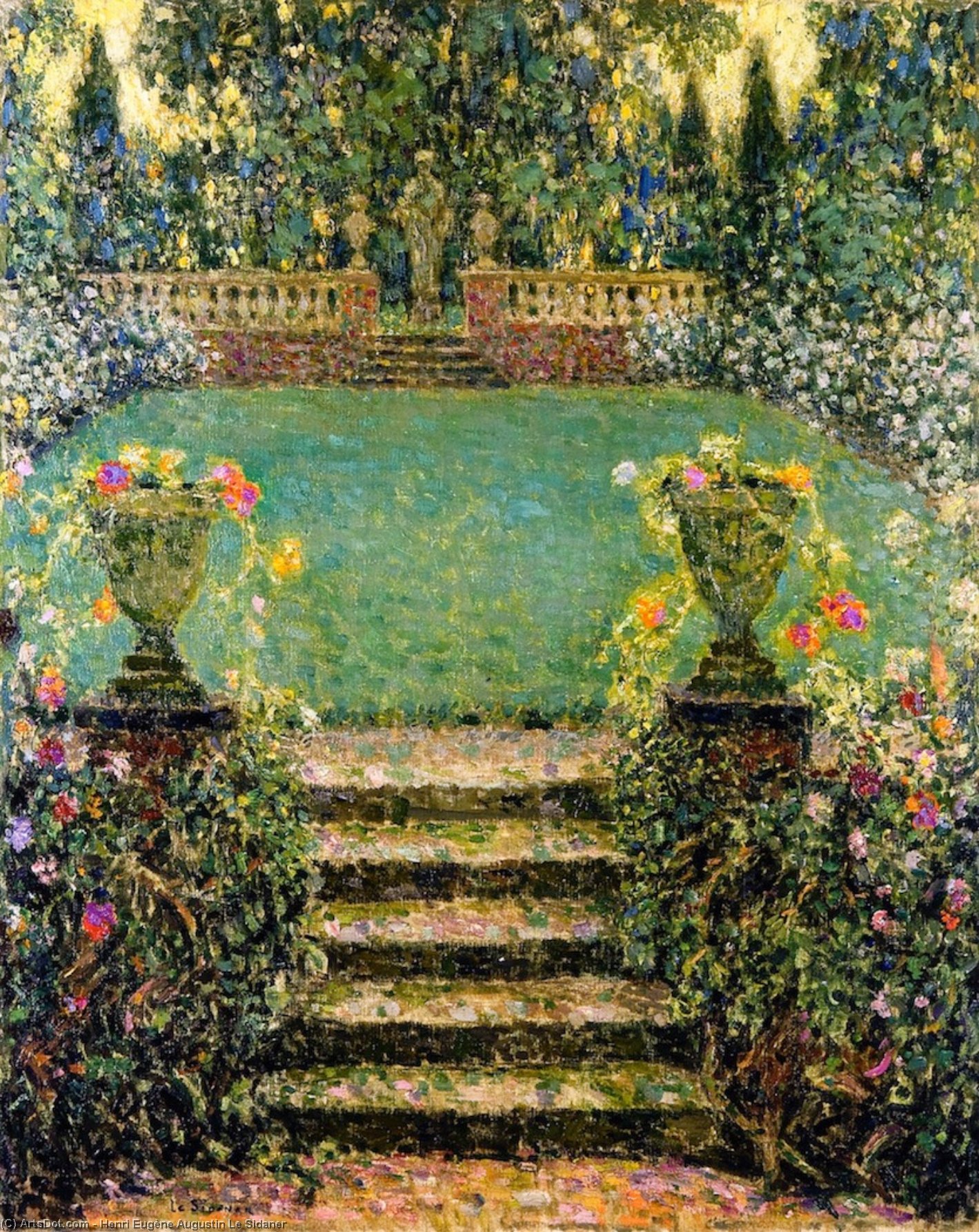 Wikoo.org - موسوعة الفنون الجميلة - اللوحة، العمل الفني Henri Eugène Augustin Le Sidaner - The Garden's Steps, Gergeroy